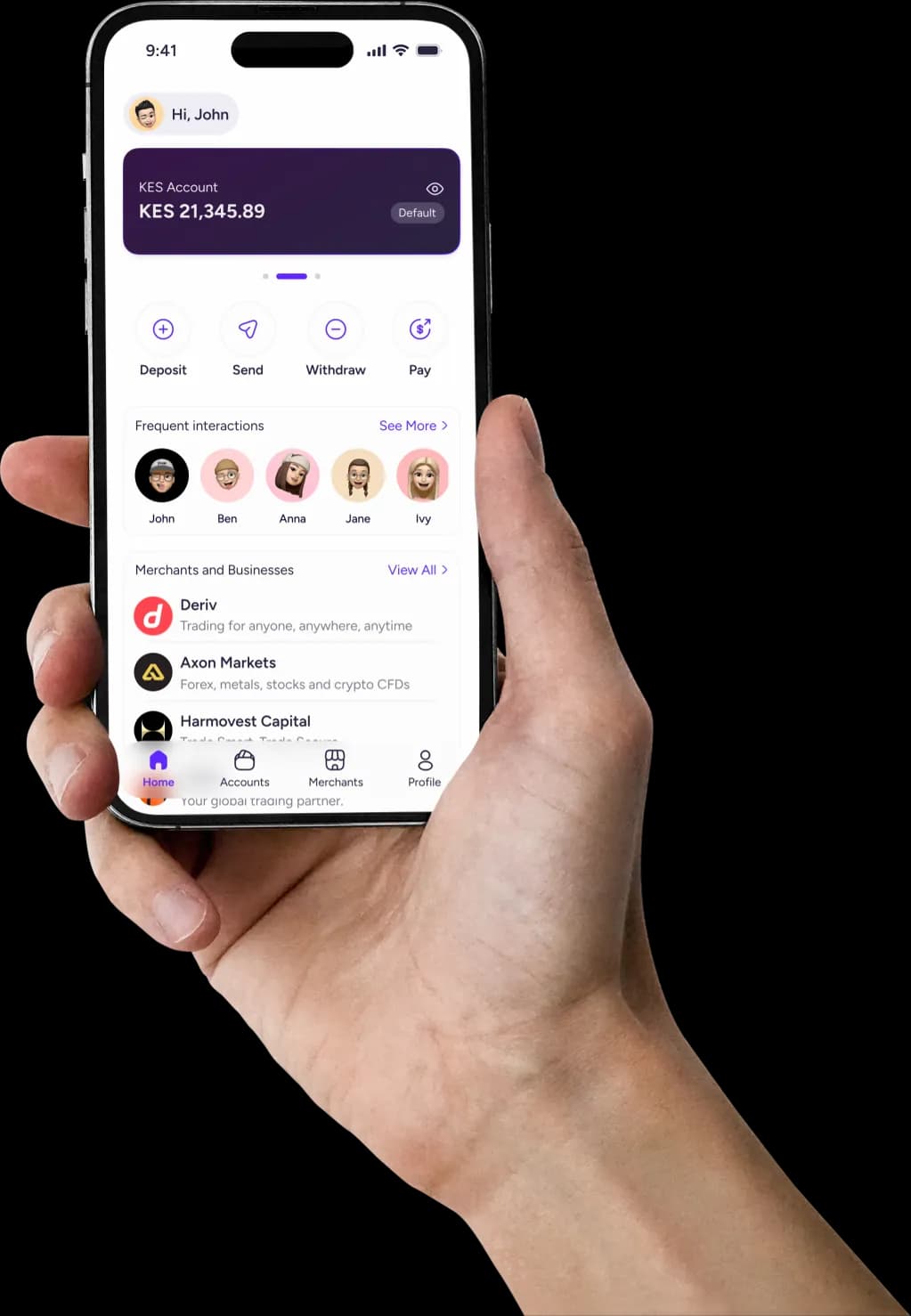 Dcash mobile app screen shown in a hand